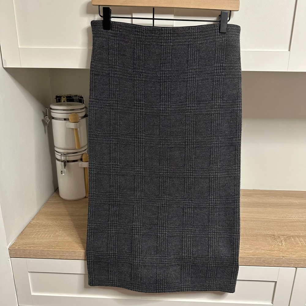 Lauren Ralph Lauren Wool Skirt Women SP Glen Plaid Knit Pencil Pull On Stretch